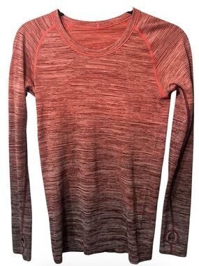 Lululemon Swiftly Tech Long Sleeve Size 6 Red Orange Space Dye Running Top